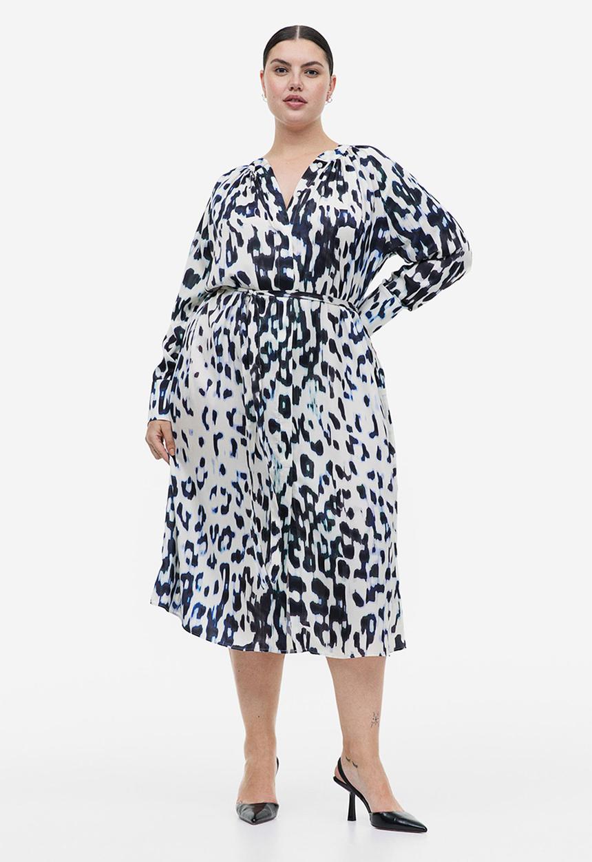 H&M - Tie-belt dress - cream leopard print 