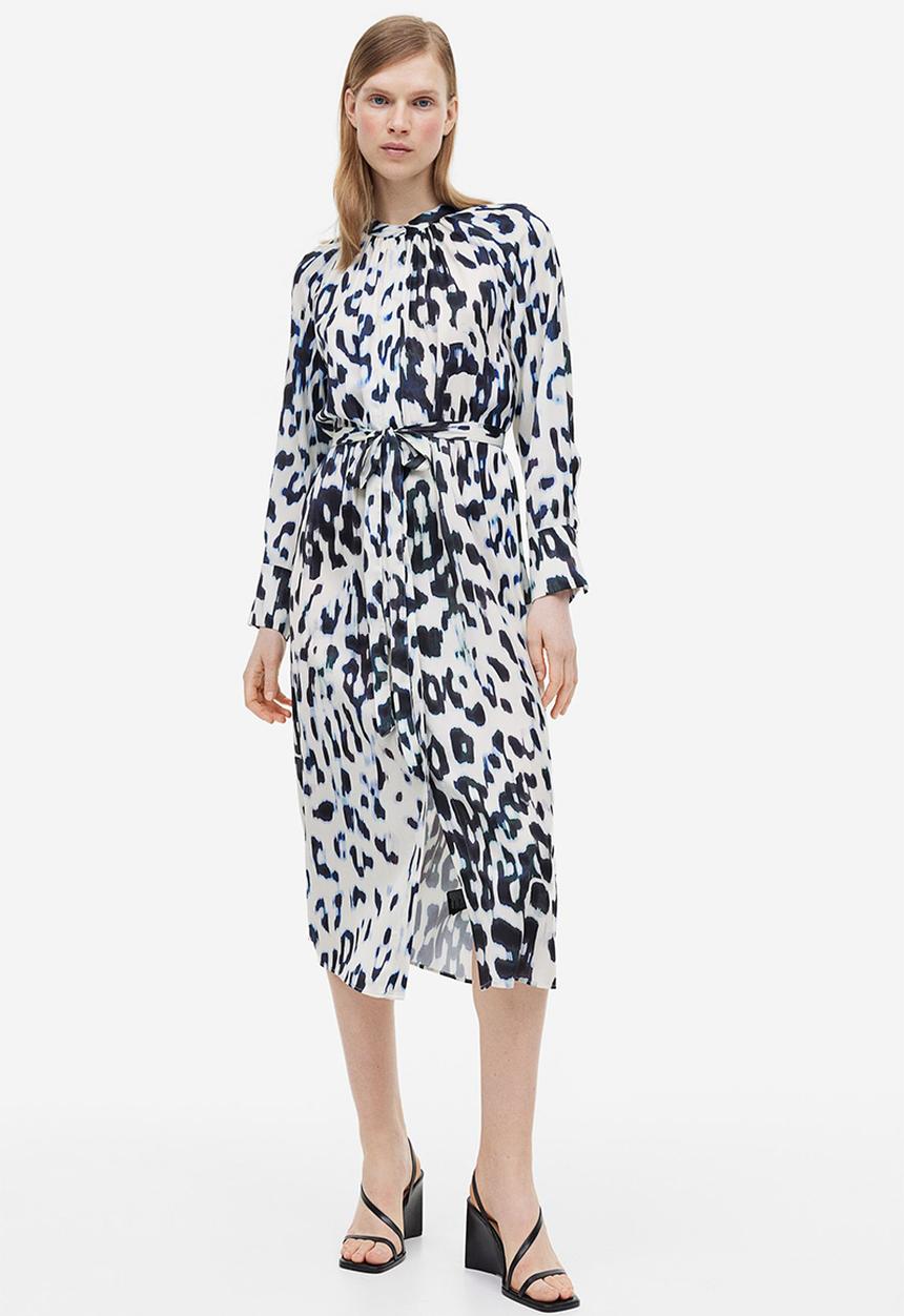 H&M - Tie-belt dress - cream leopard print 