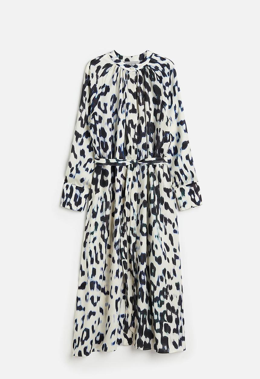 H&M - Tie-belt dress - cream leopard print 