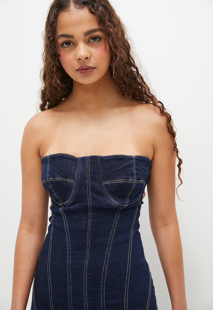 blue boob tube dress Shondra Crepe Texture Tube Dress Blue main image 0