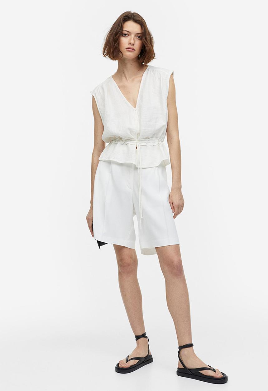 H&M - Crinkled cotton blouse - white