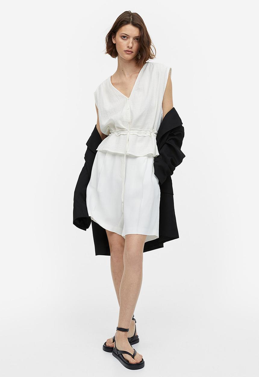 H&M - Crinkled cotton blouse - white