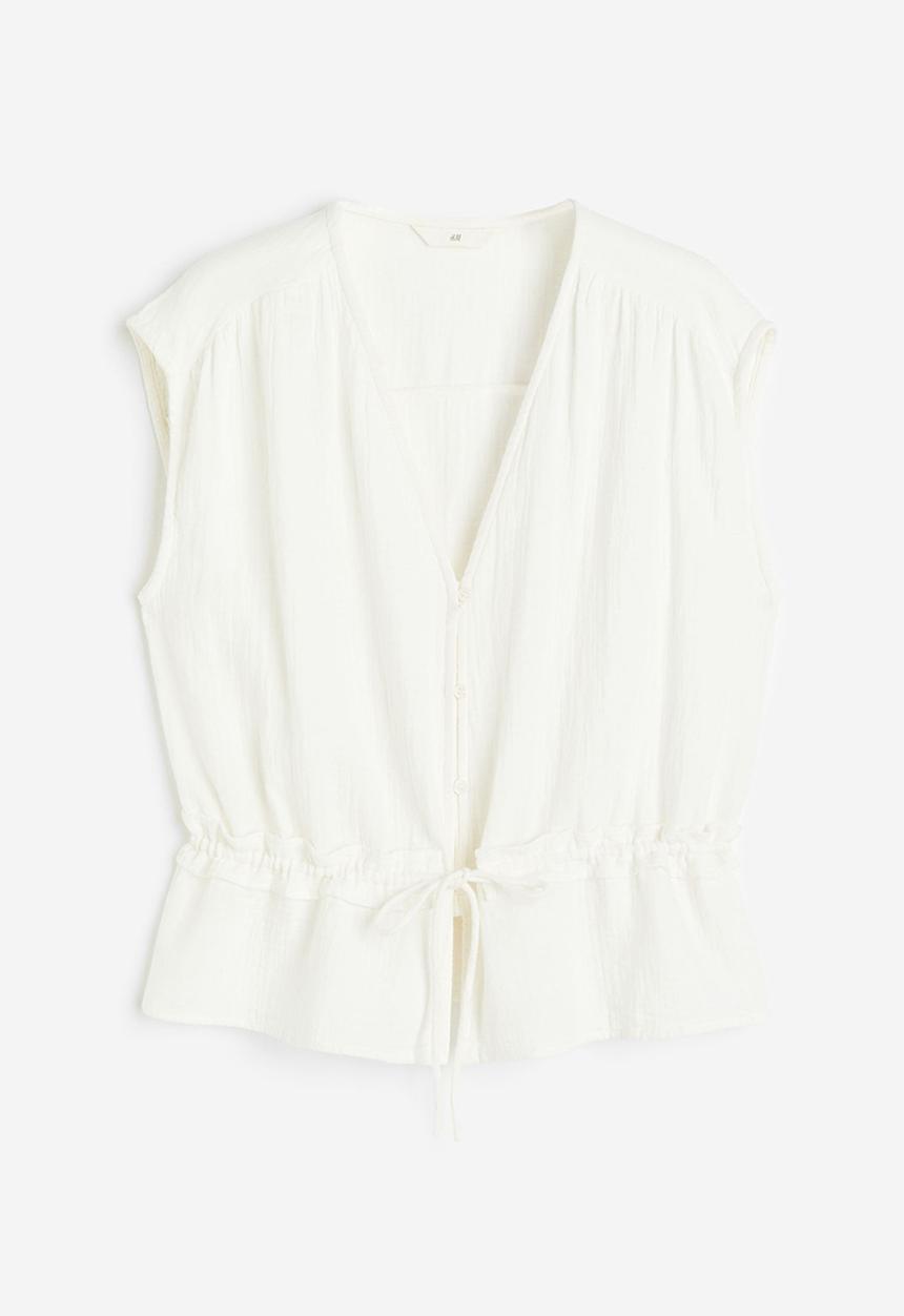 H&M - Crinkled cotton blouse - white