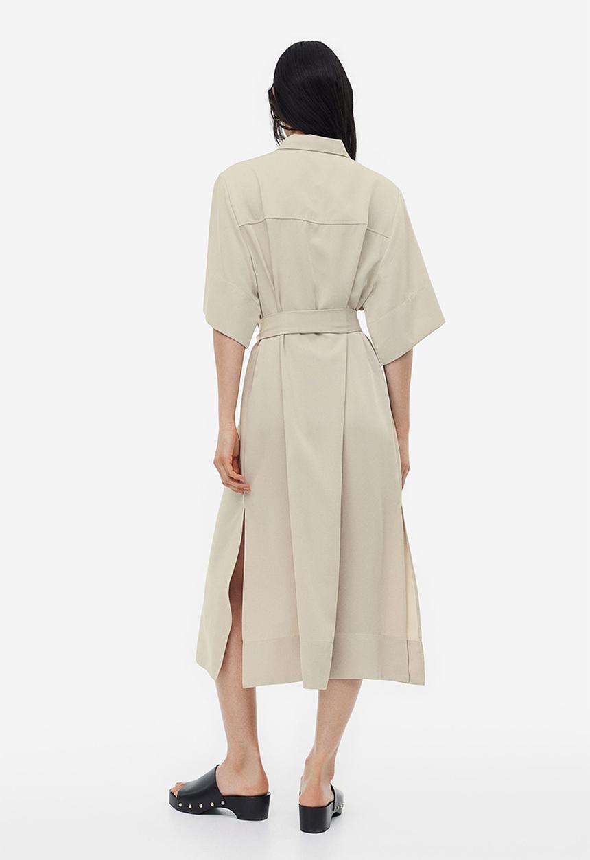 H&M - Tie-belt shirt dress - light beige