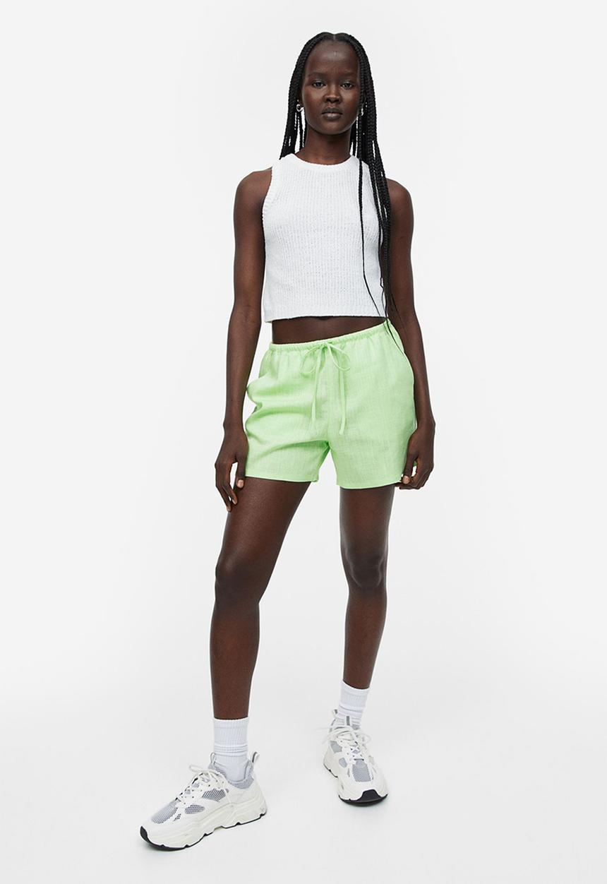 H&M - Linen-blend pull-on shorts - light green