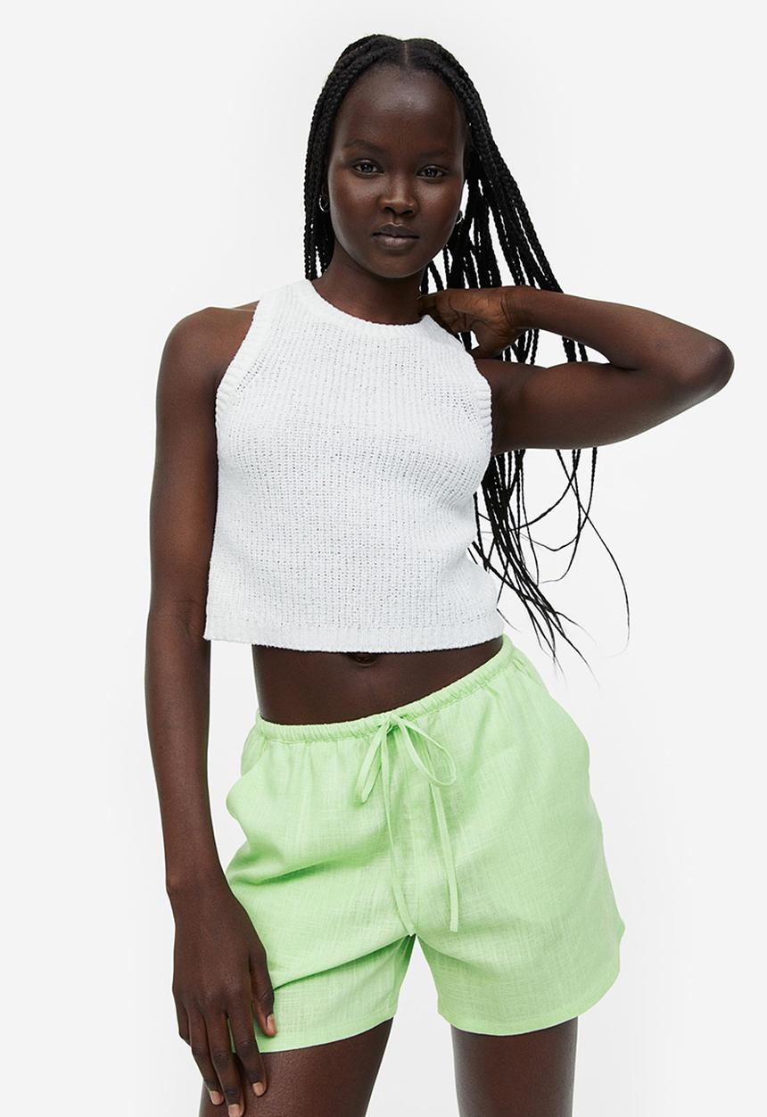 H&M - Linen-blend pull-on shorts - light green