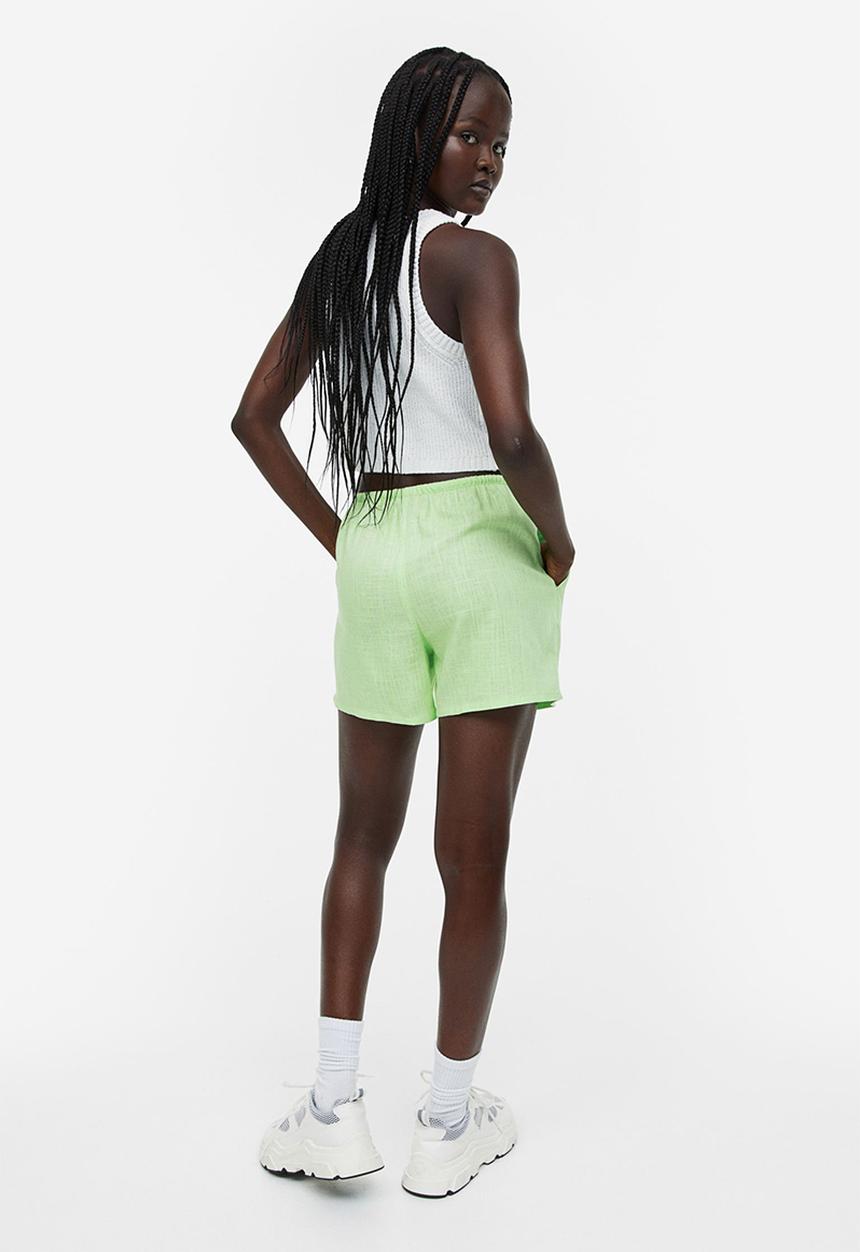 H&M - Linen-blend pull-on shorts - light green