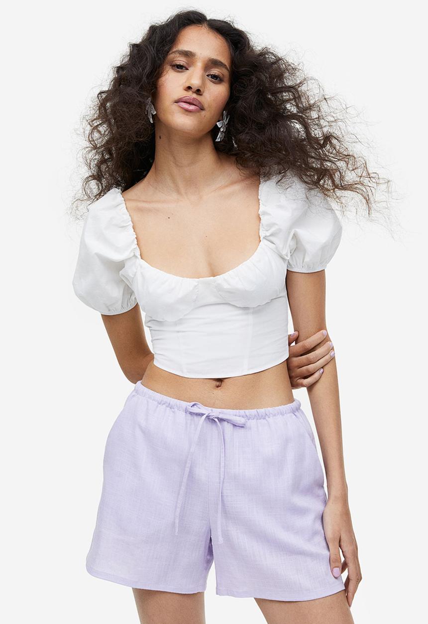 H&M - Linen-blend pull-on shorts - light purple