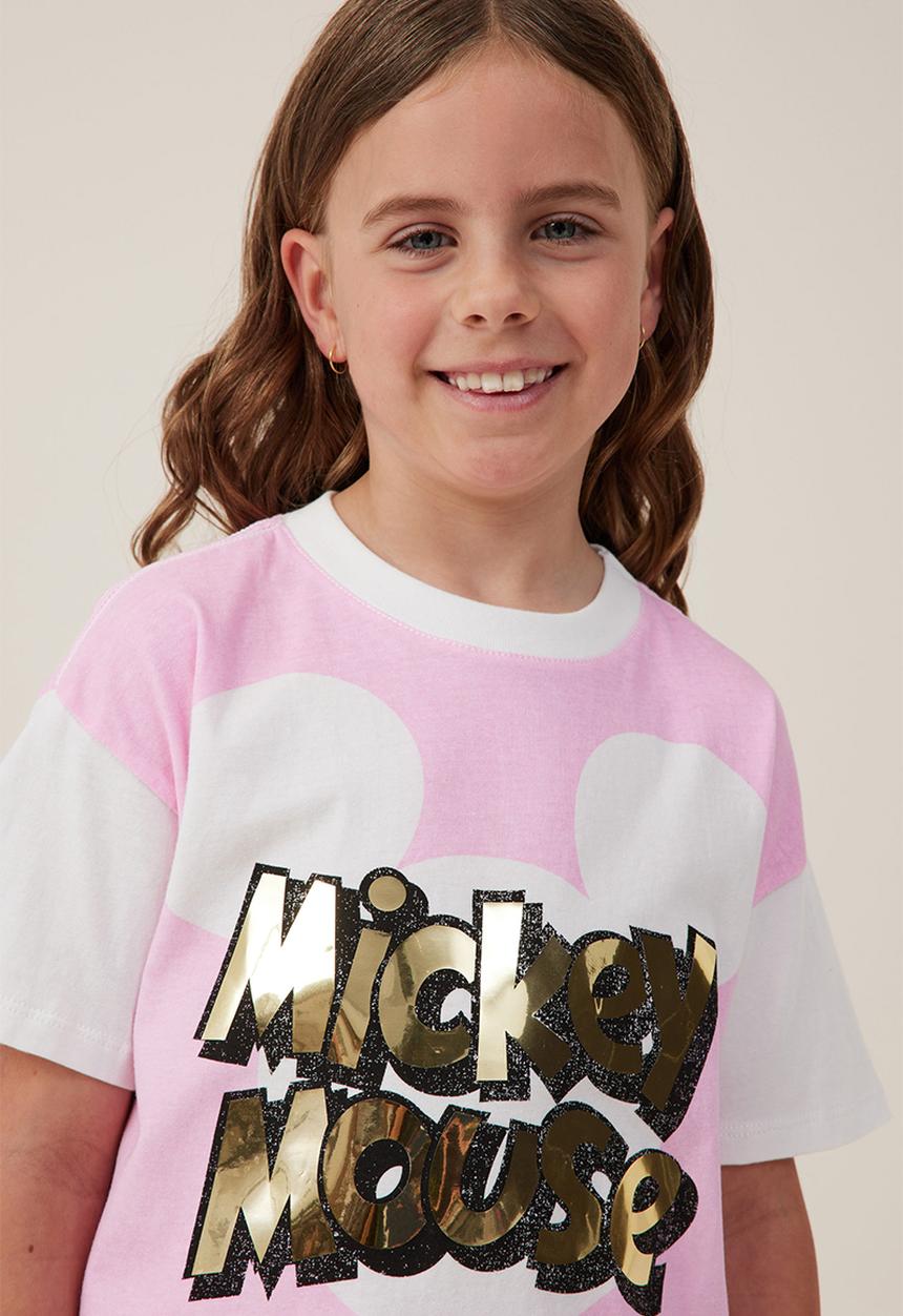 Cotton On - License drop shoulder short sleeve top - lcn dis mickey mouse/cali pink