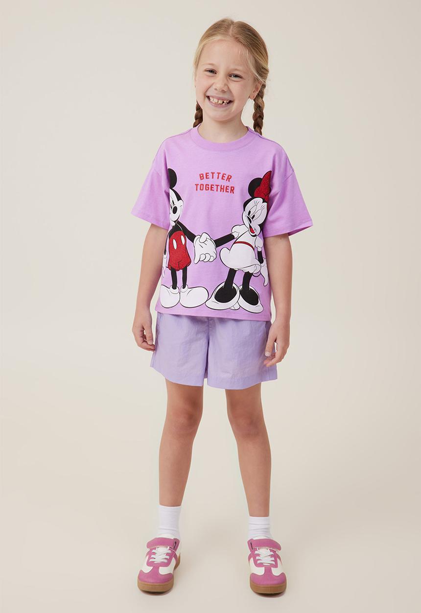 Cotton On - License drop shoulder short sleeve top - lcn dis mickey better together/lavender dream