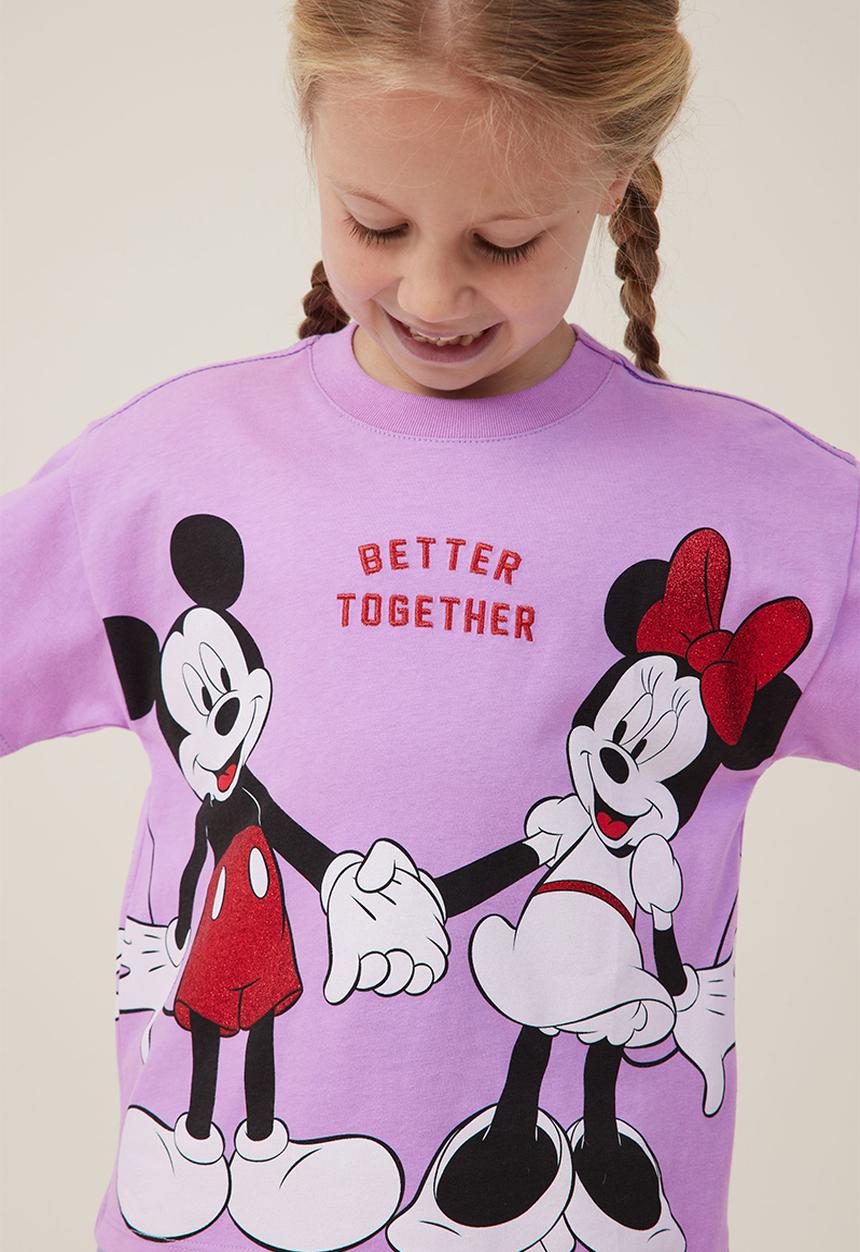 Cotton On - License drop shoulder short sleeve top - lcn dis mickey better together/lavender dream