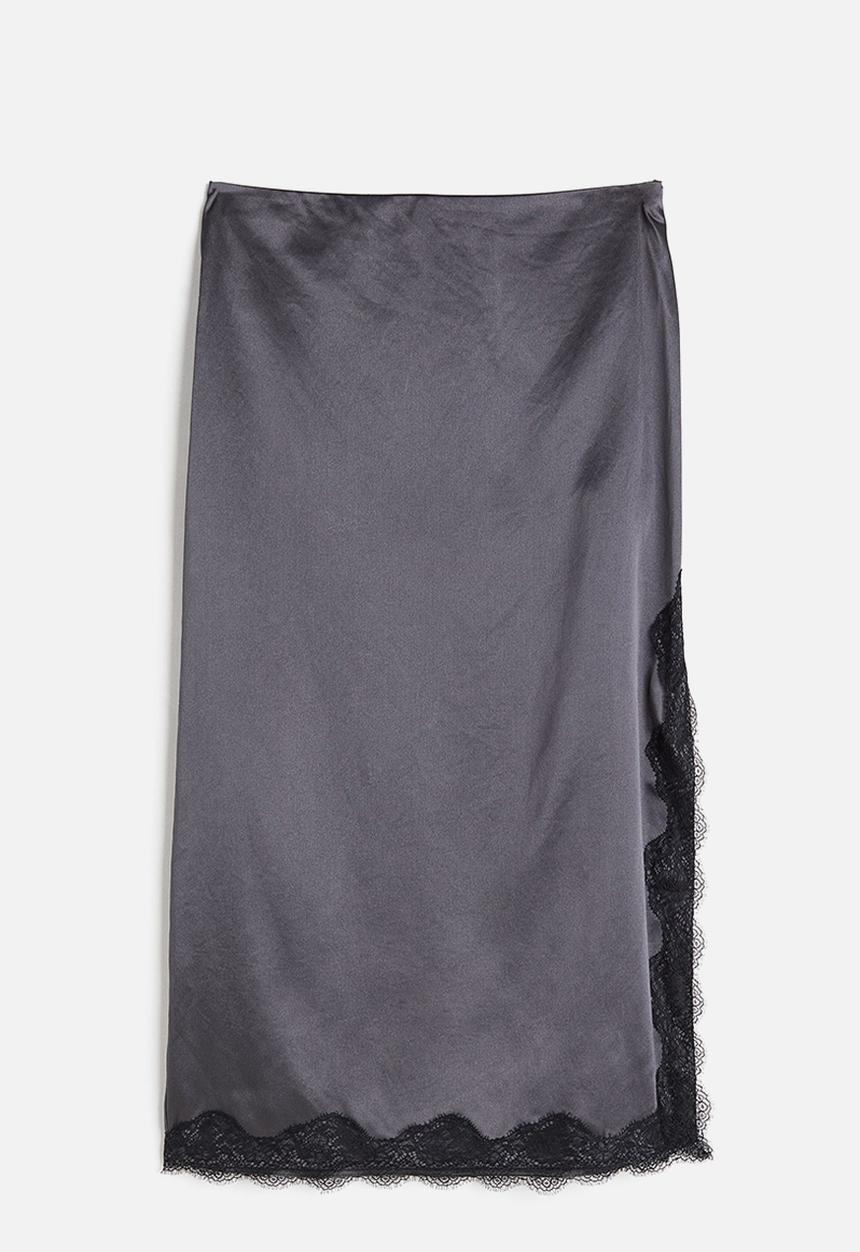 H&M - Lace-trimmed satin skirt - dark grey