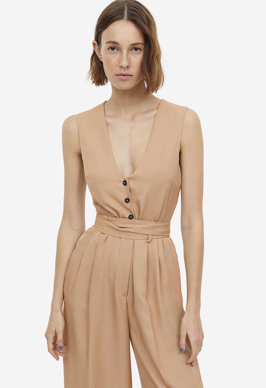 H&M - V-neck jumpsuit - beige