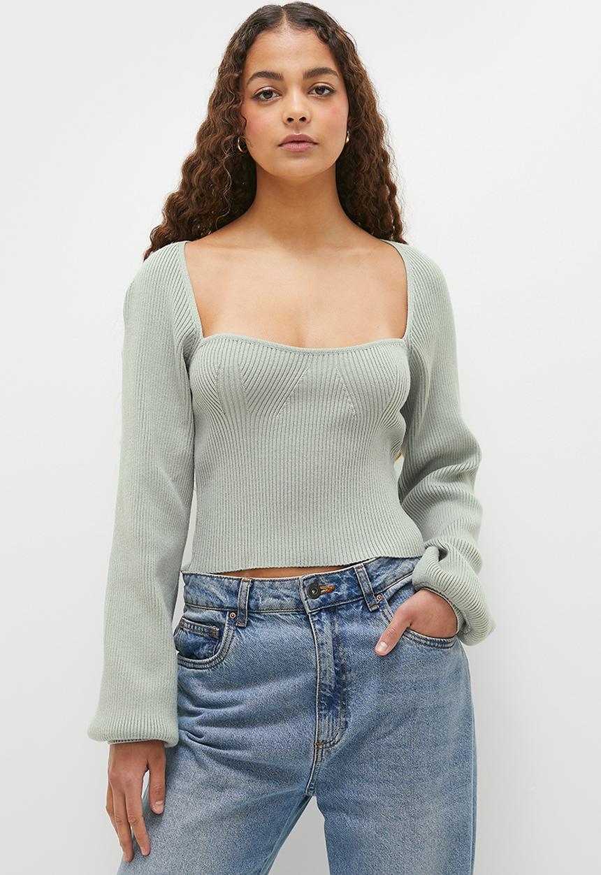 dailyfriday - Sweetheart jumper with blouson sleeve - sage