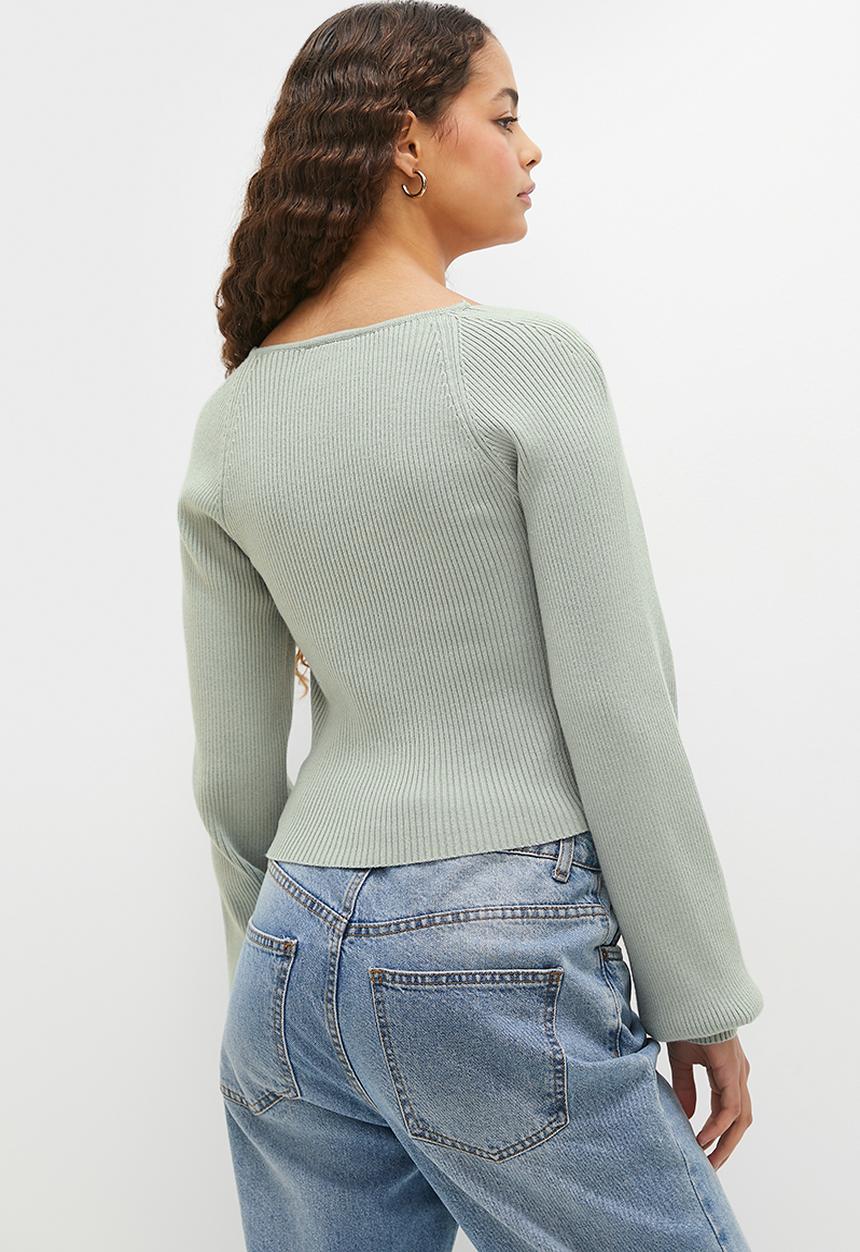 dailyfriday - Sweetheart jumper with blouson sleeve - sage