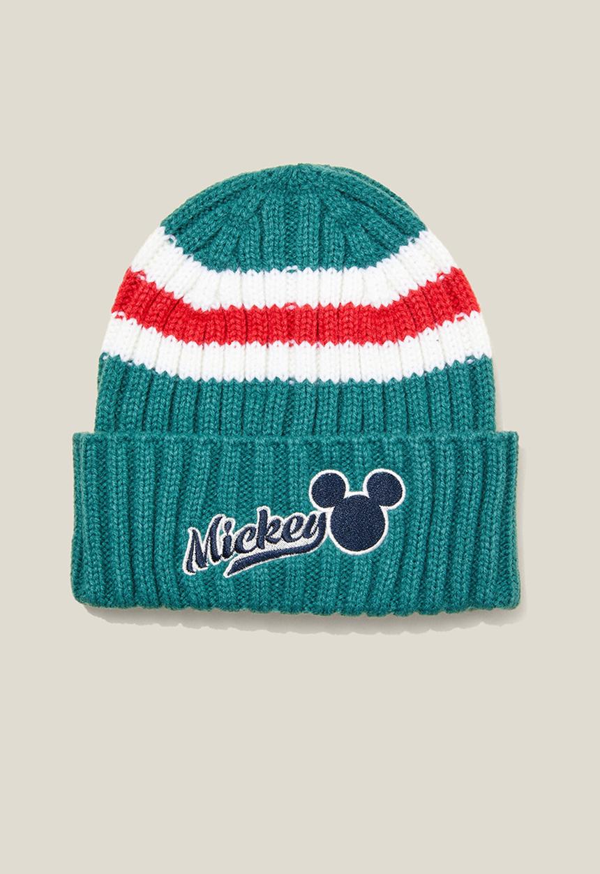 Cotton On - Kids licensed fisherman beanie - lcn dis mickey/turtle green stripe