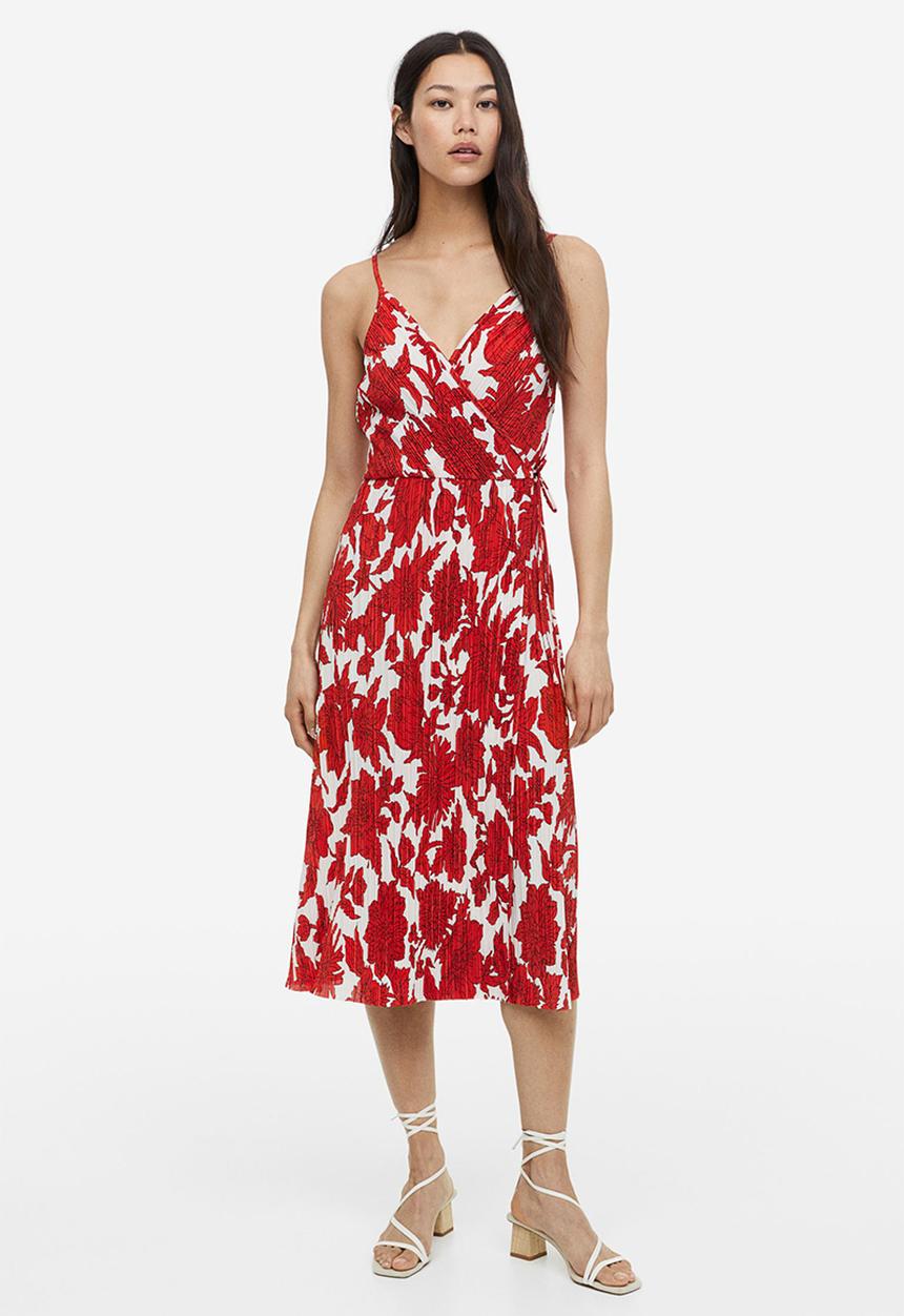 H&M - Pleated wrapover dress - white & red floral 