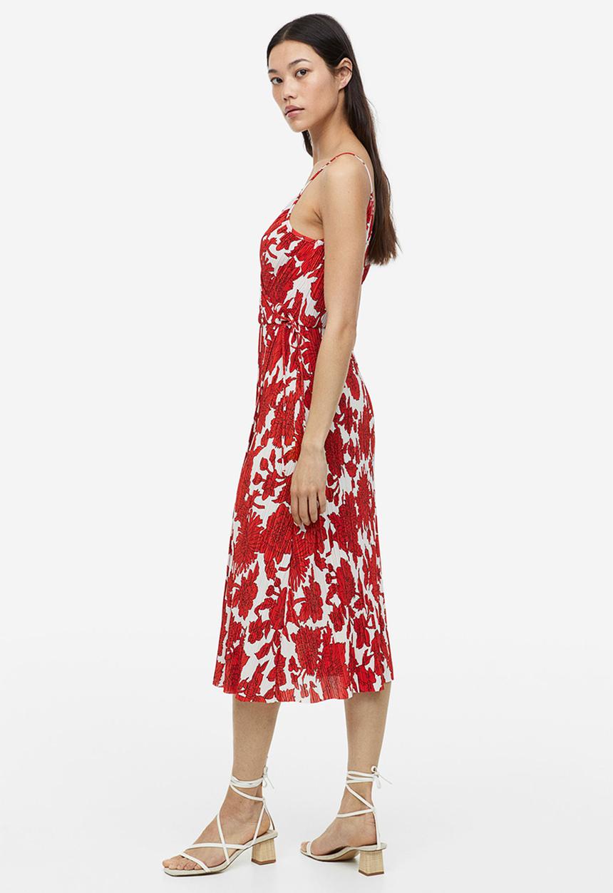 H&M - Pleated wrapover dress - white & red floral 