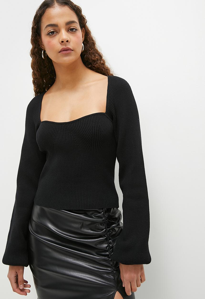 dailyfriday - Sweetheart jumper with blouson sleeve - black