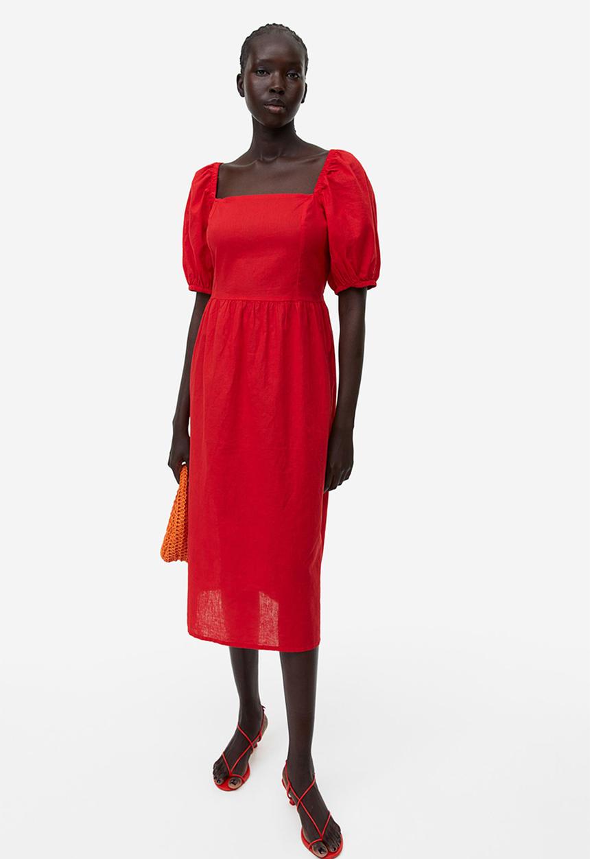 H&M - Linen-blend dress - red