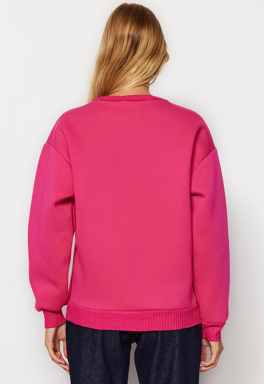 Trendyol - Printed fleece regular fit sweatshirt - fuchsia