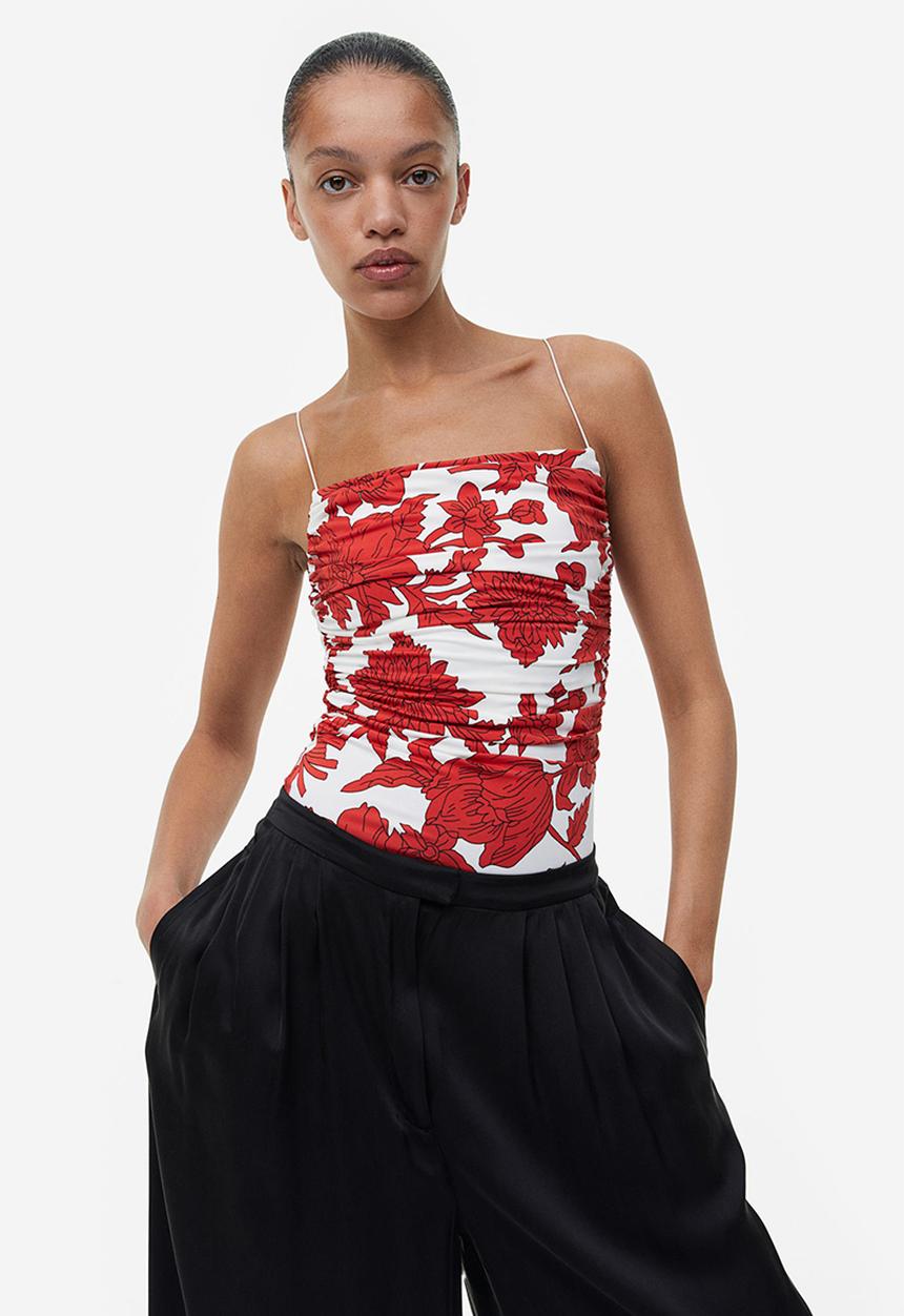H&M - Draped thong body - white & red floral