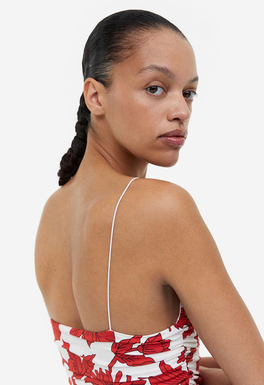 H&M - Draped thong body - white & red floral