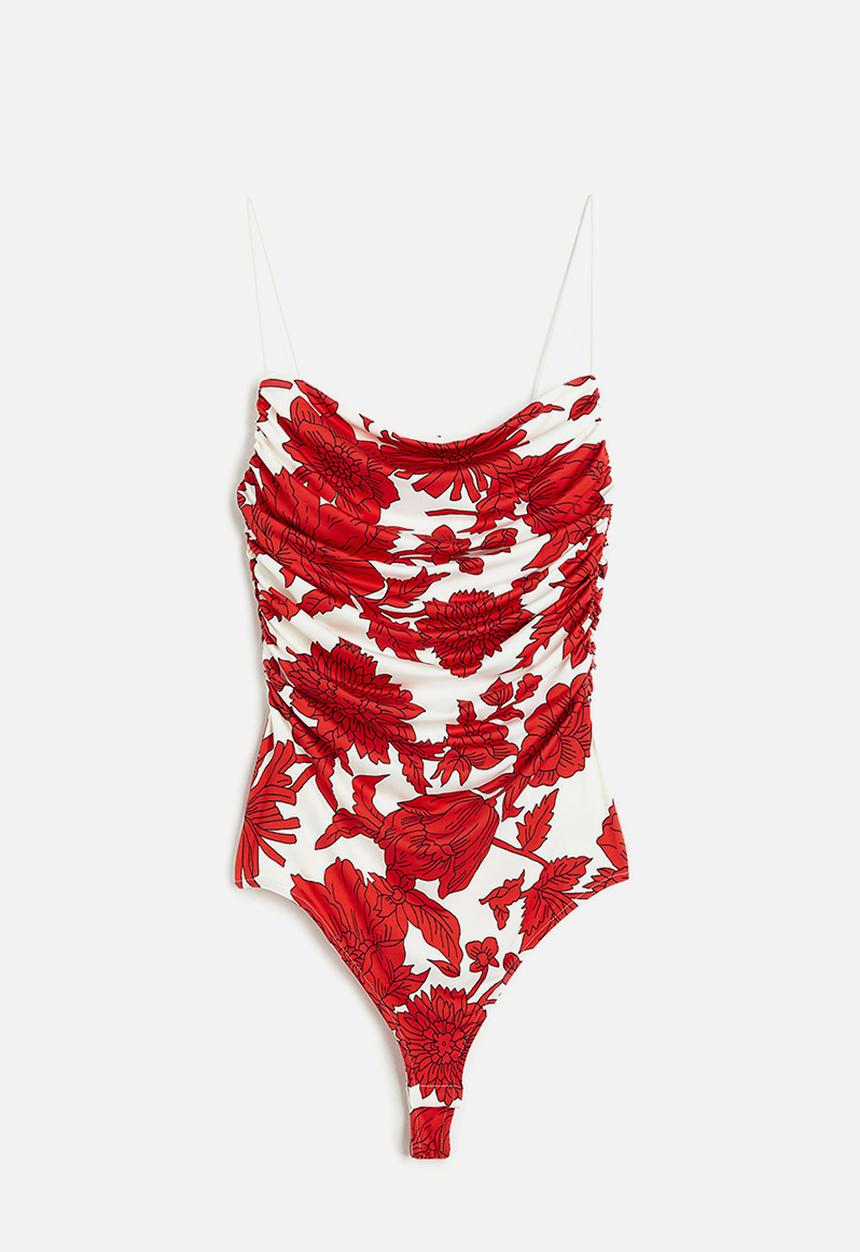 H&M - Draped thong body - white & red floral