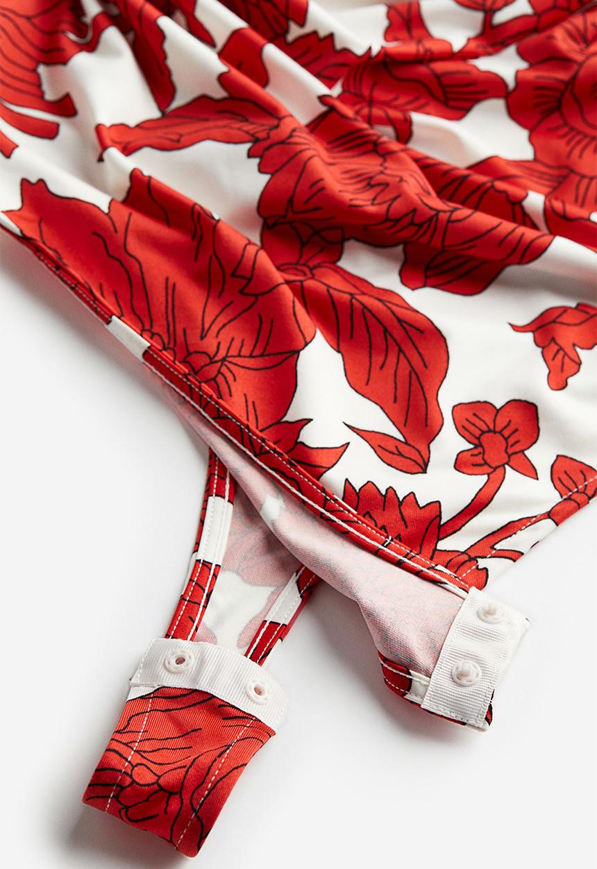 H&M - Draped thong body - white & red floral