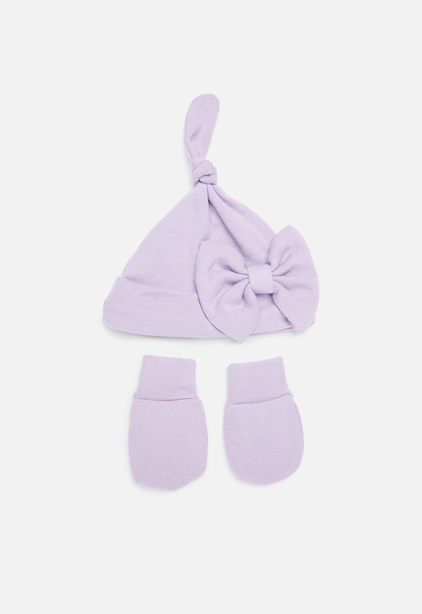 Pop Candy - Bowknot beanie and mitten set - lilac