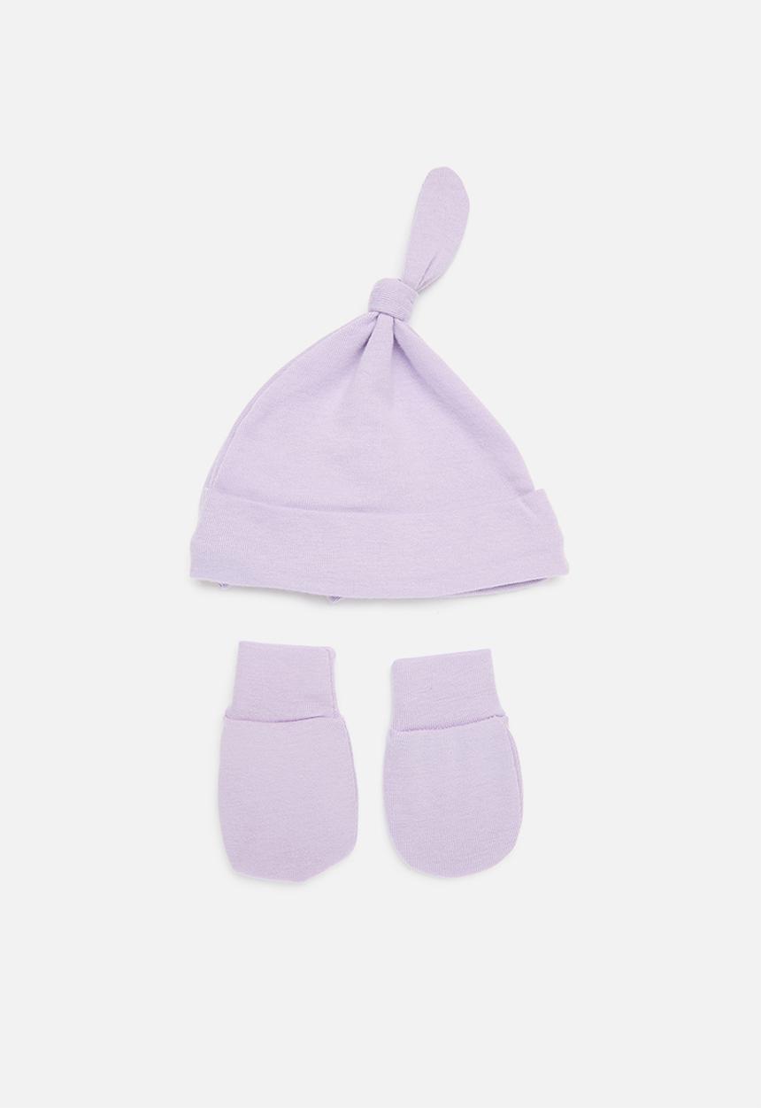 Pop Candy - Bowknot beanie and mitten set - lilac
