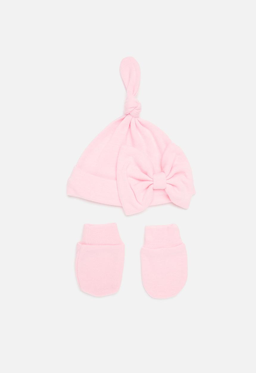 Pop Candy - Bowknot beanie and mitten set - pink