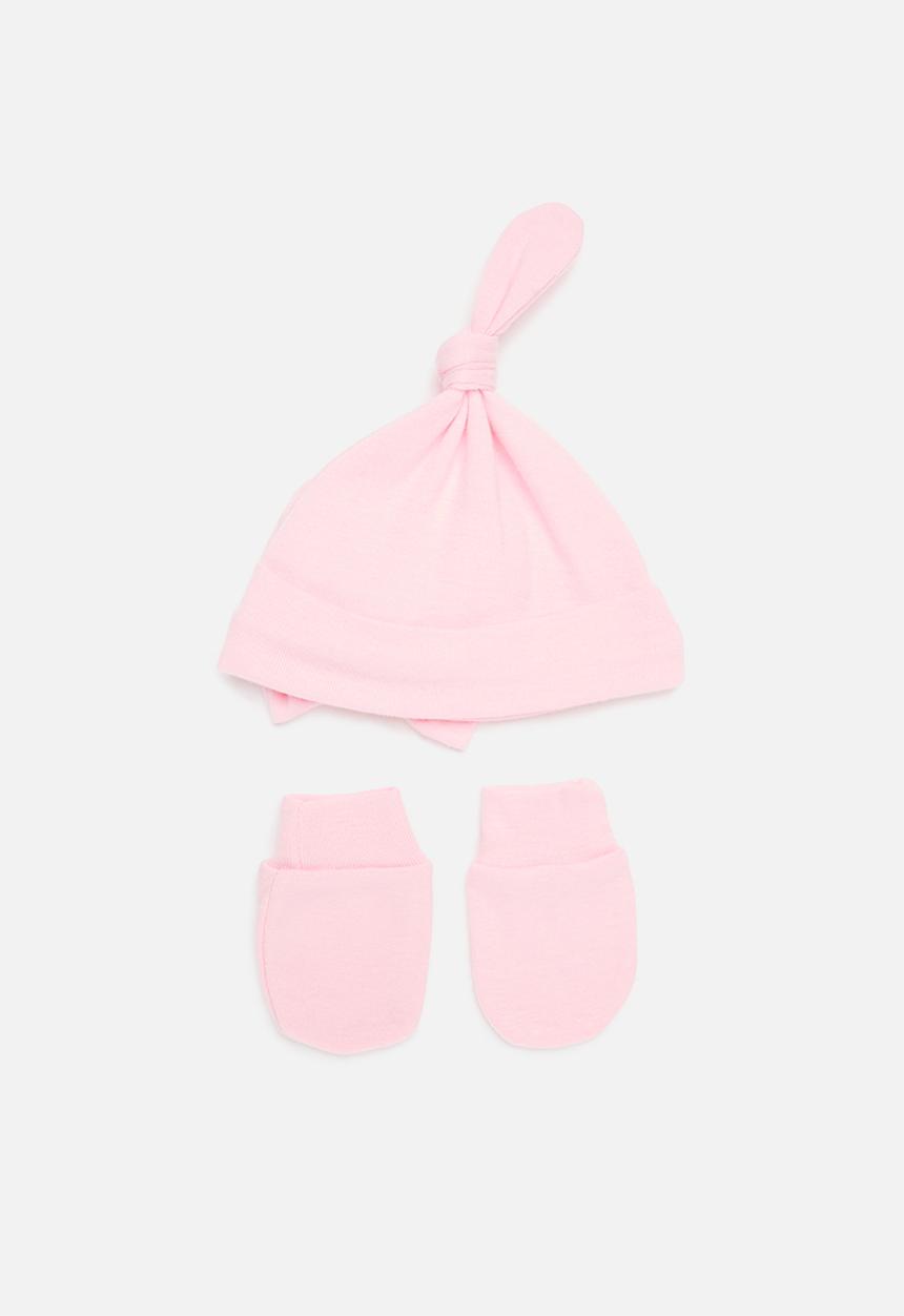 Pop Candy - Bowknot beanie and mitten set - pink