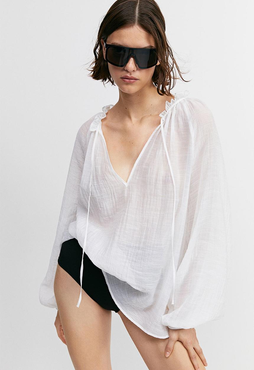H&M - Oversized crinkled blouse - white