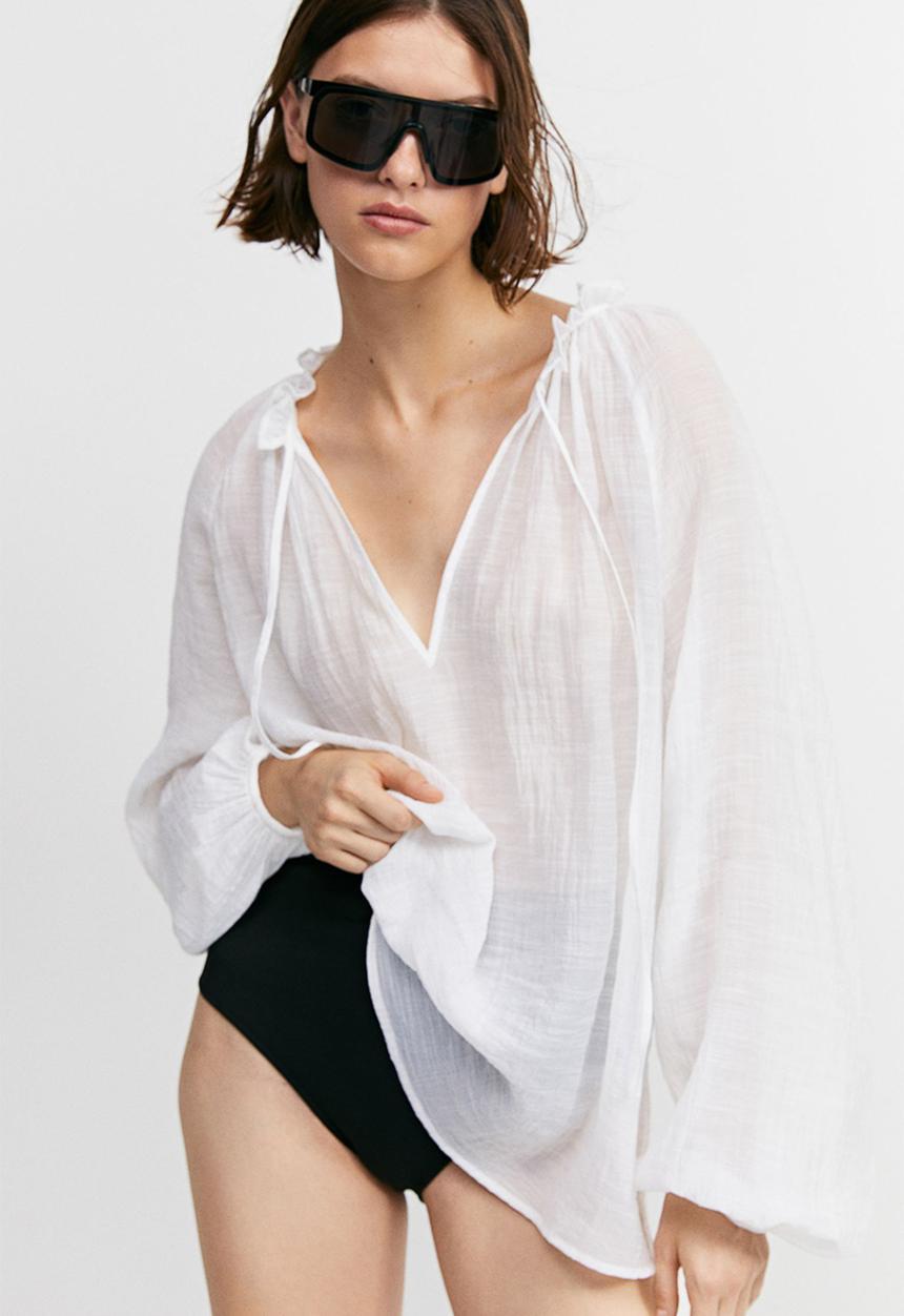 H&M - Oversized crinkled blouse - white
