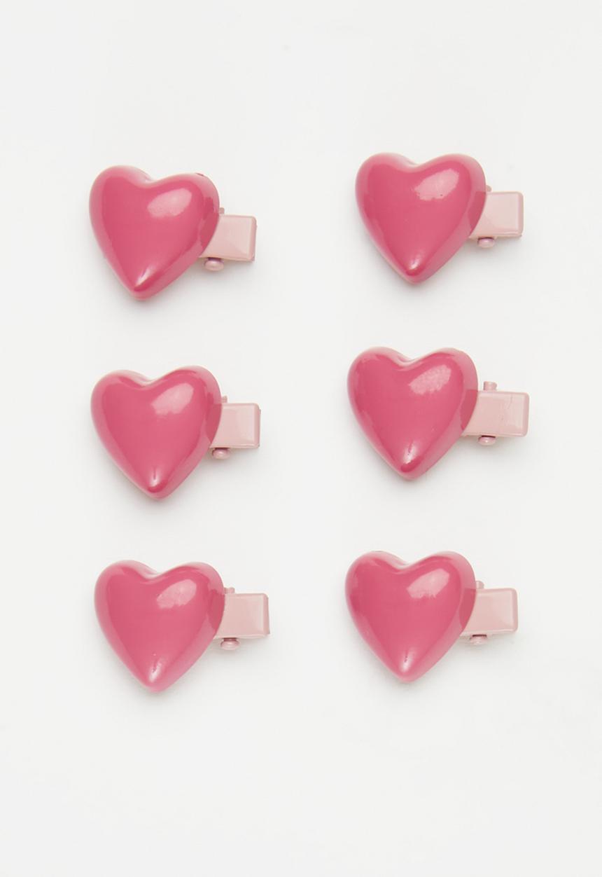 Pop Candy - 6 pack heart shaped hair clips - pink