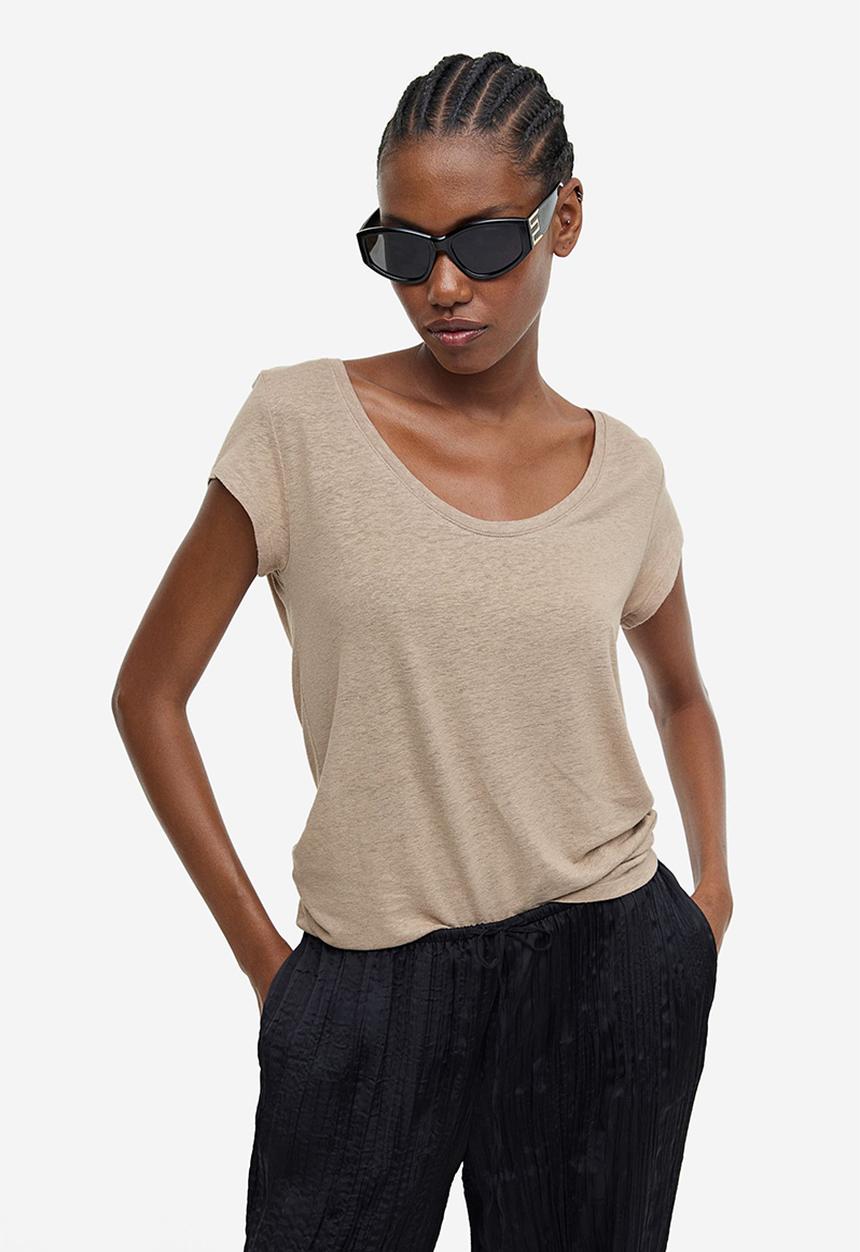 H&M - Linen-blend t-shirt - beige