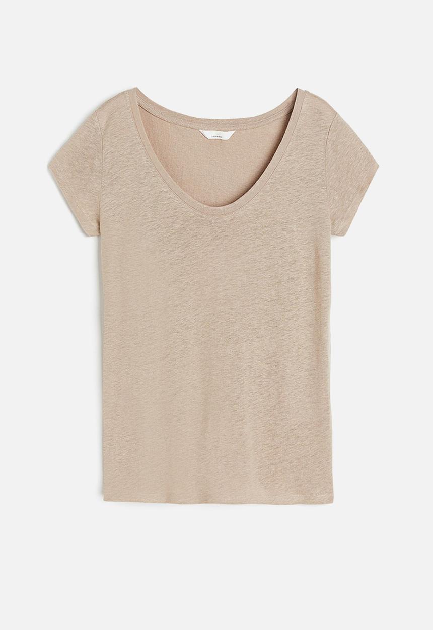 H&M - Linen-blend t-shirt - beige