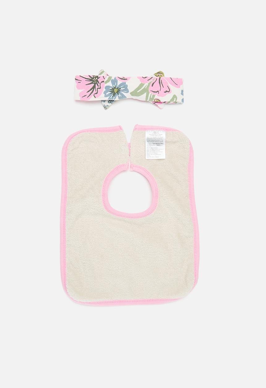 Cotton On - Bundle square bib and bow tie headband - vanilla/shae floral