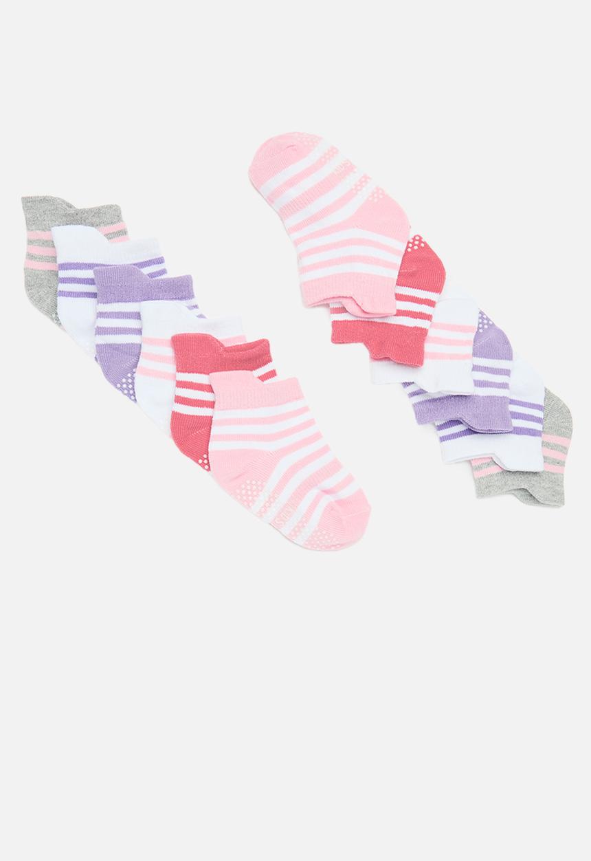Pop Candy - 6 Pack striped ankle socks - pink & purple multi