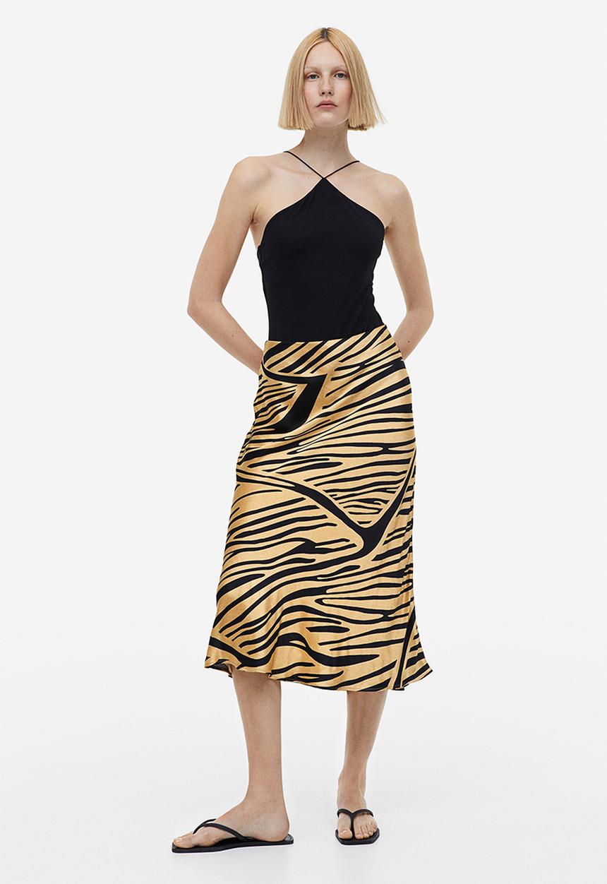 H&M - Flared skirt - beige/tiger striped