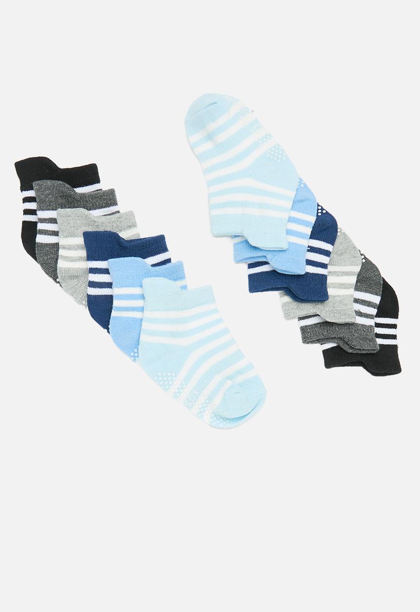 Pop Candy - 6 Pack striped ankle socks - grey & blue multi