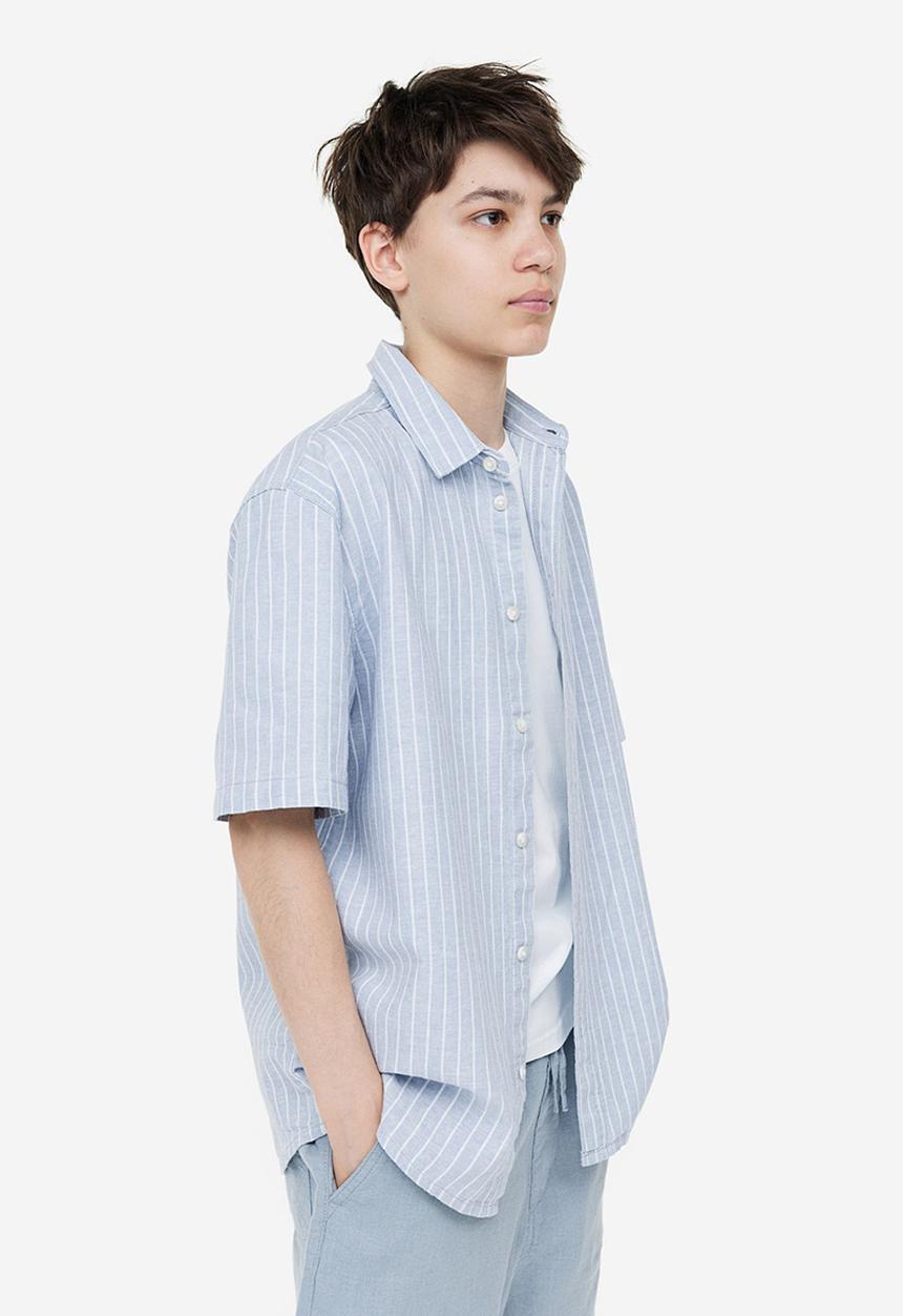 H&M - Linen-blend shirt - light blue striped