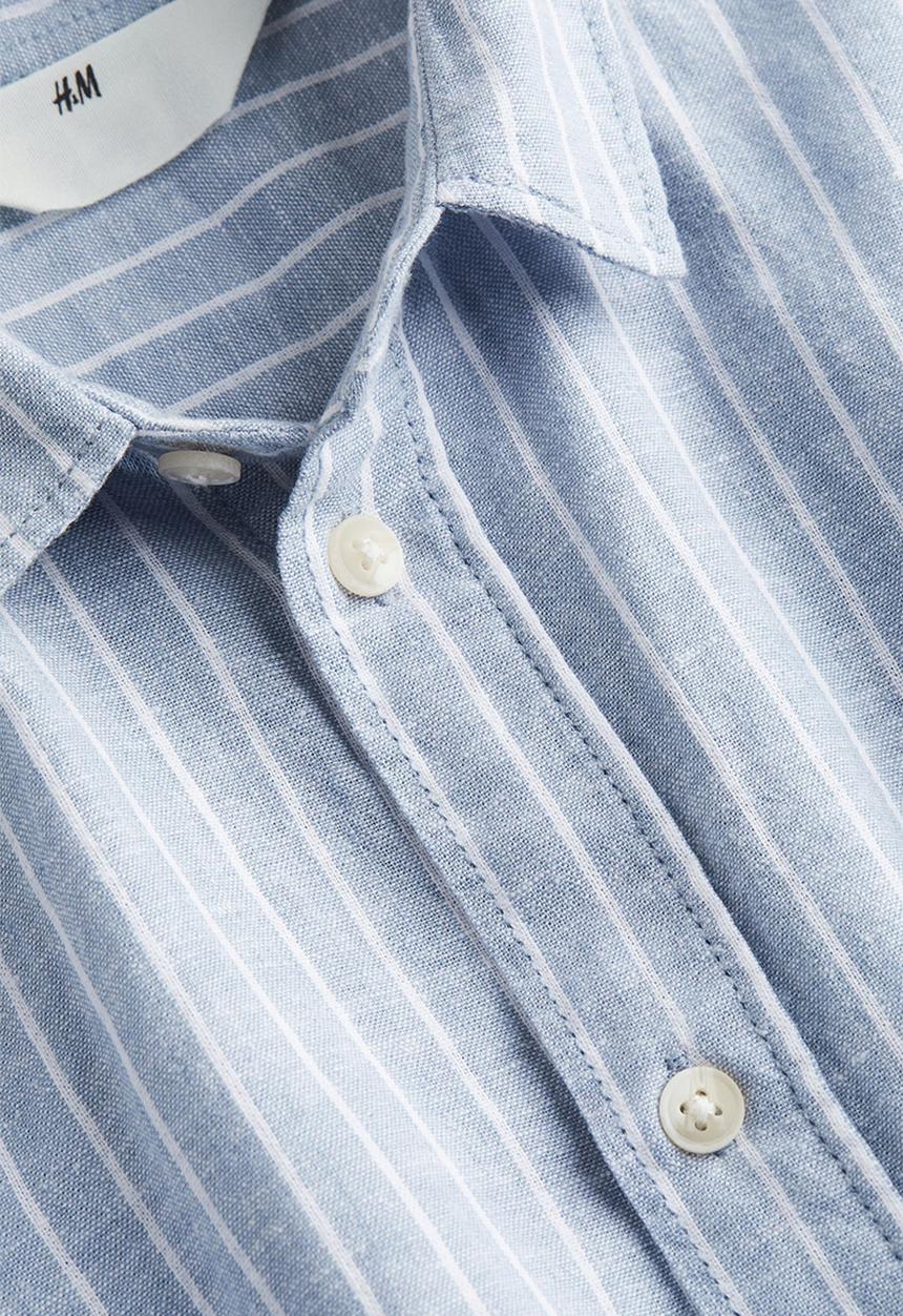 H&M - Linen-blend shirt - light blue striped