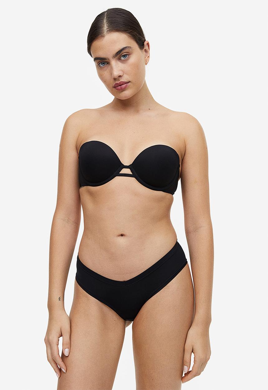 H&M - Microfibre push-up balconette bra - black