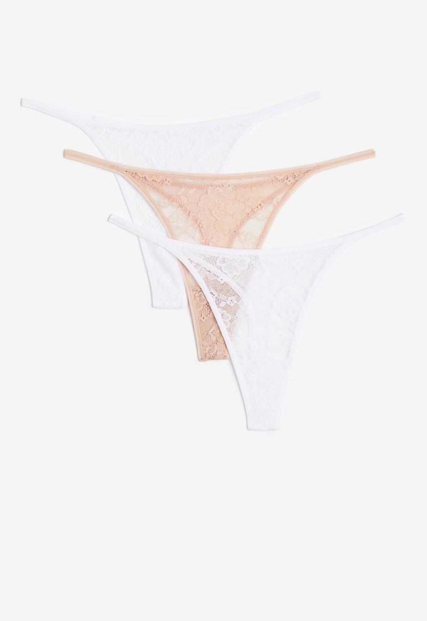 H&M - 3 Pack lace thong briefs - white & beige 