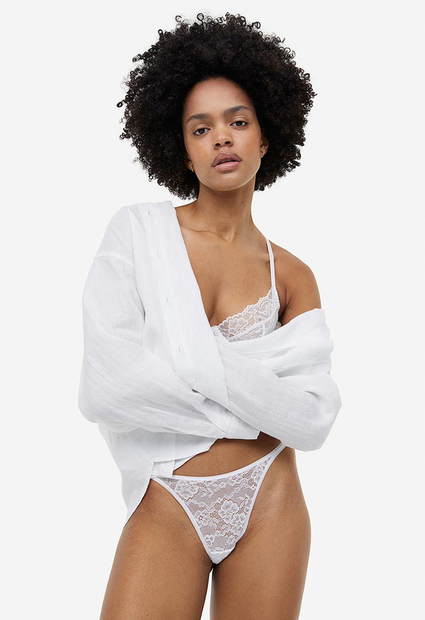 H&M - 3 Pack lace thong briefs - white & beige 