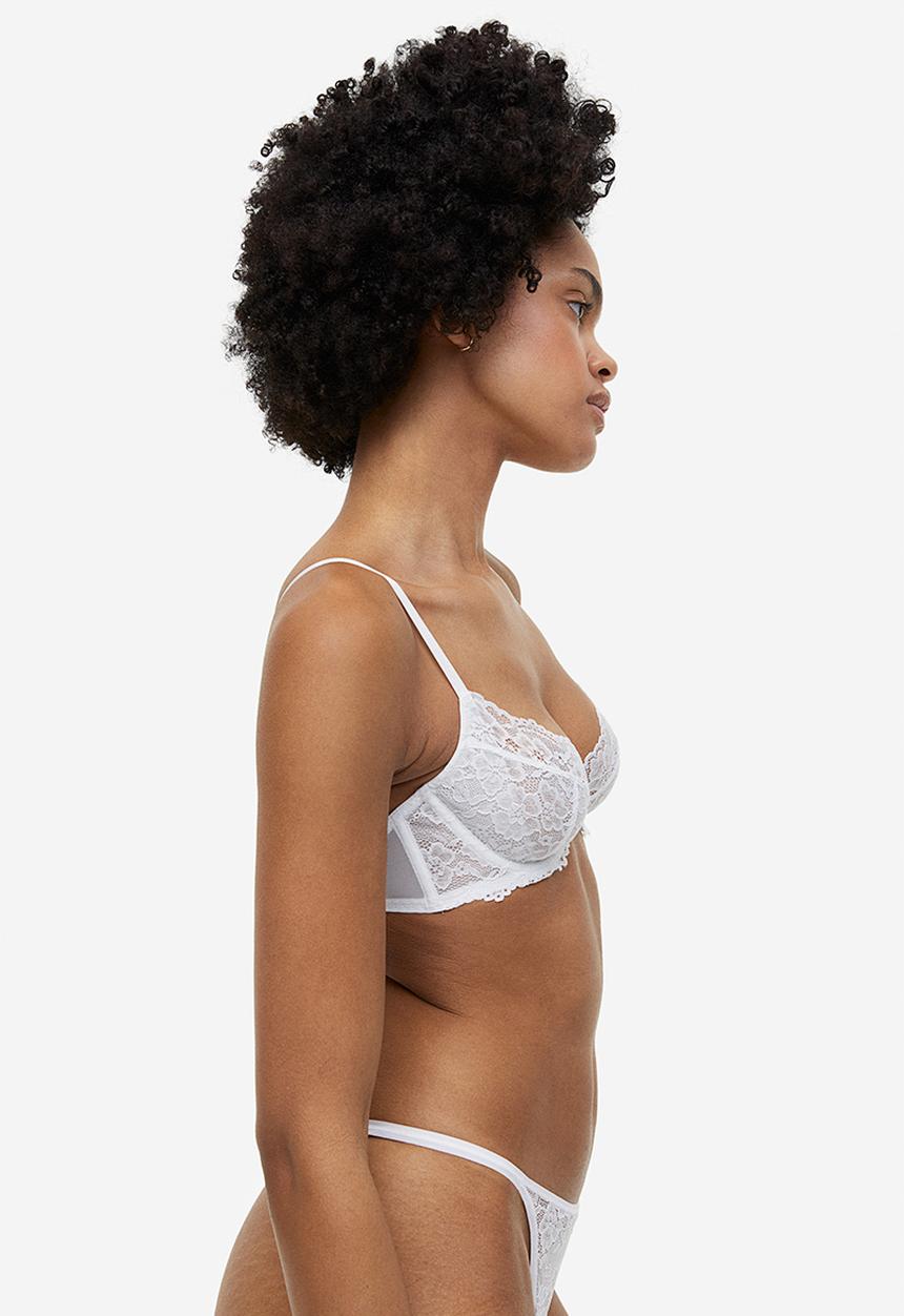 H&M - 3 Pack lace thong briefs - white & beige 