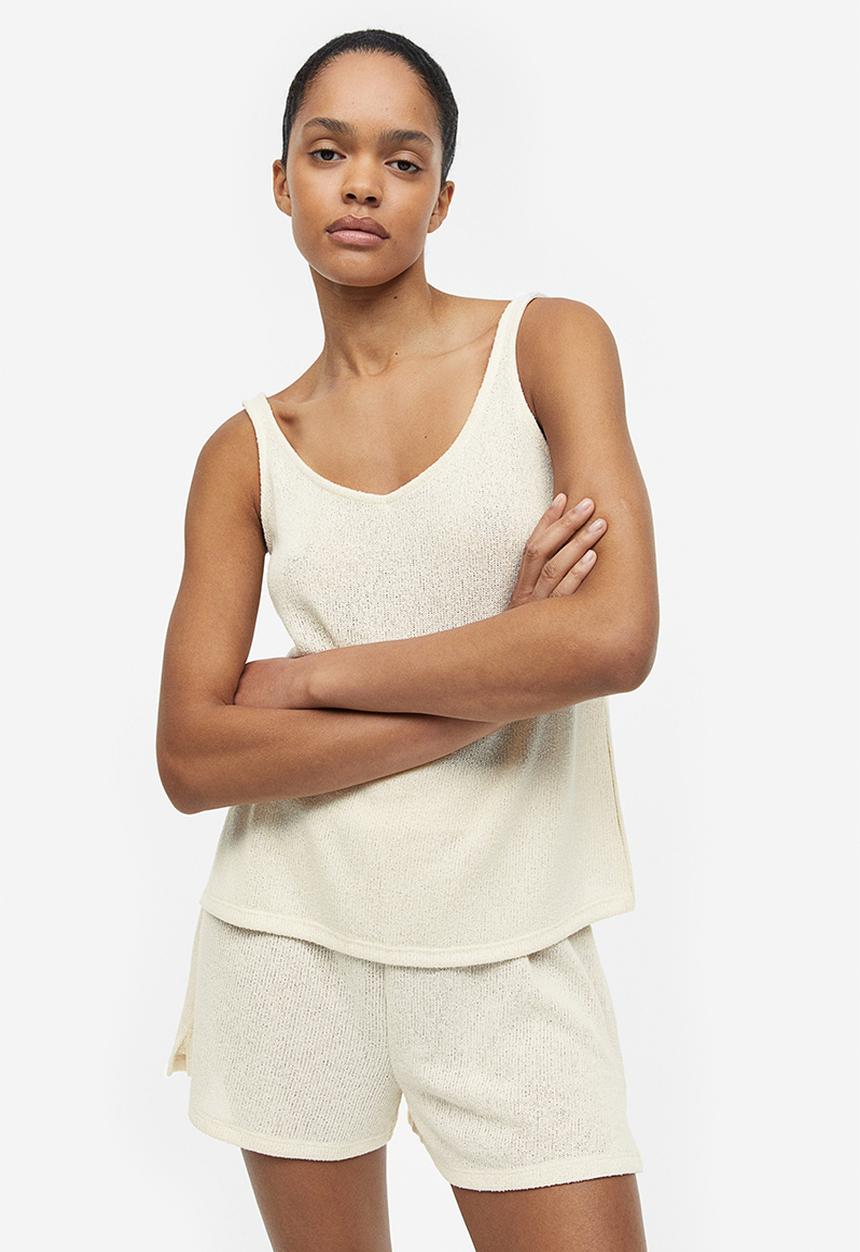H&M - Slit-hem knitted vest top - cream