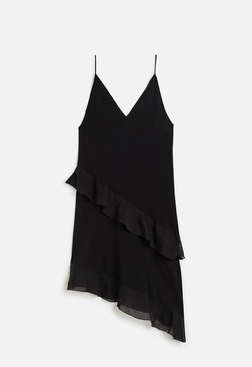 H&M - Flounced satin slip dress - black